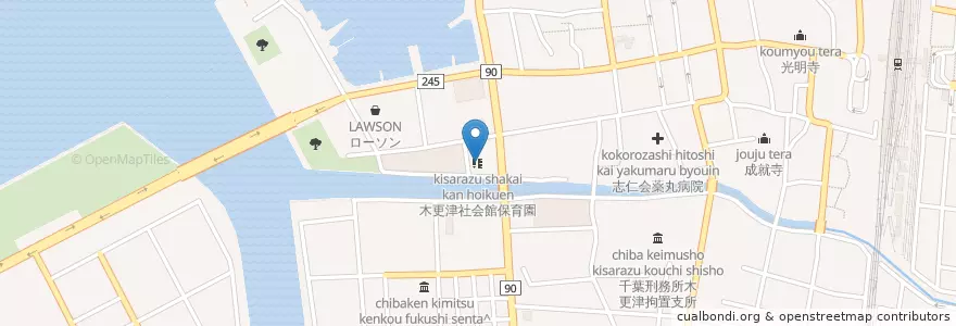 Mapa de ubicacion de 木更津社会館保育園 en Japan, Präfektur Chiba, 木更津市.