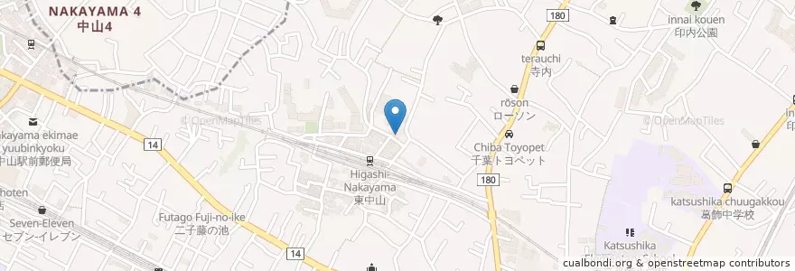 Mapa de ubicacion de 東中山駅前郵便局 en Jepun, 千葉県, 船橋市.