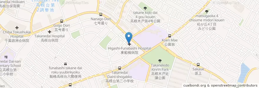 Mapa de ubicacion de 東船橋病院 en Japonya, 千葉県, 船橋市.