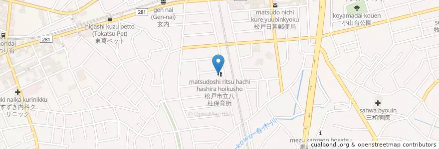 Mapa de ubicacion de 松戸市立八柱保育所 en Japan, 千葉県, 松戸市.