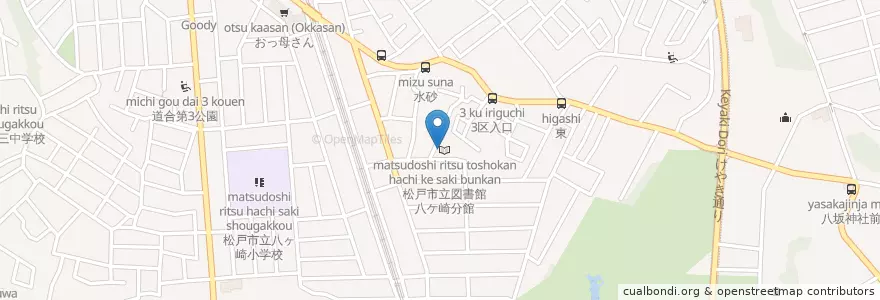Mapa de ubicacion de 松戸市立図書館八ケ崎分館 en 日本, 千葉県, 松戸市.