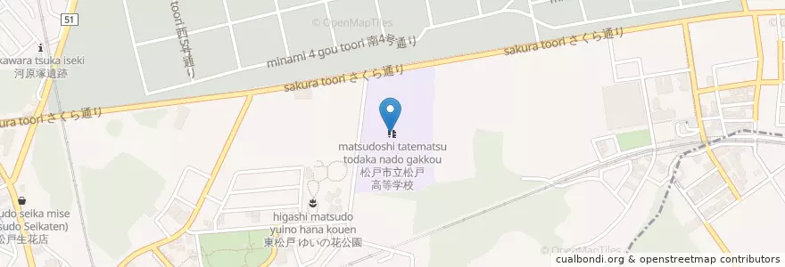 Mapa de ubicacion de 松戸市立松戸高等学校 en Japan, Präfektur Chiba, 松戸市.