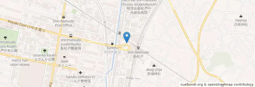 Mapa de ubicacion de 松戸警察署新松戸交番 en اليابان, 千葉県, 松戸市.