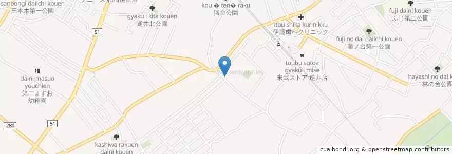 Mapa de ubicacion de 柏逆井郵便局 en Jepun, 千葉県, 柏市.