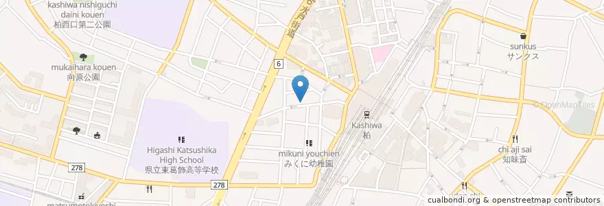 Mapa de ubicacion de 柏駅西口郵便局 en اليابان, 千葉県, 柏市.