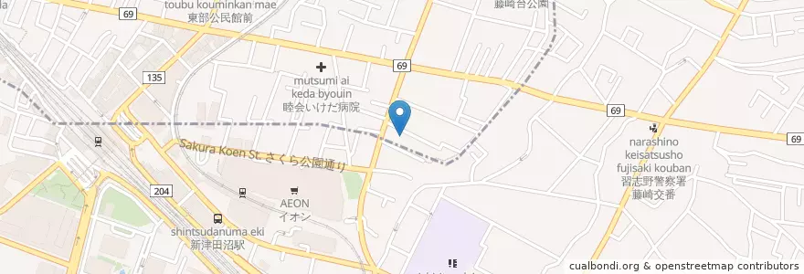 Mapa de ubicacion de 津田沼病院 en Japón, Prefectura De Chiba, Narashino.