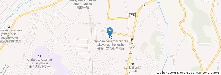 Mapa de ubicacion de 沼南町立高柳保育所 en Japon, Préfecture De Chiba, 柏市.