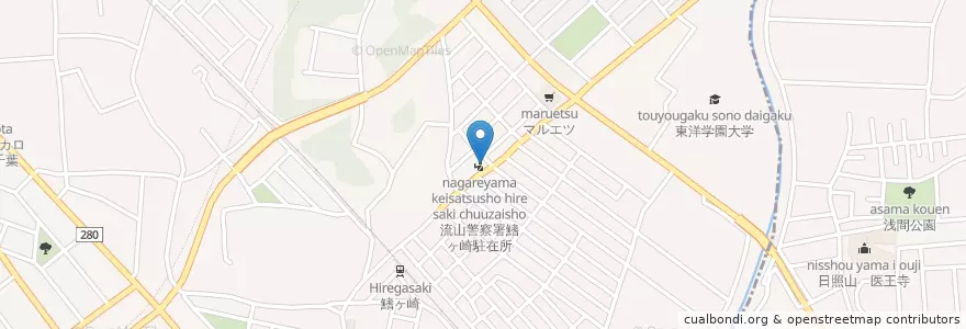 Mapa de ubicacion de 流山警察署鰭ヶ崎駐在所 en Giappone, Prefettura Di Chiba, 流山市.
