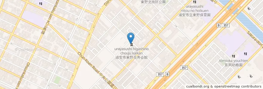 Mapa de ubicacion de 浦安市東野長寿会館 en Japón, Prefectura De Chiba, Urayasu.