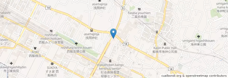 Mapa de ubicacion de 海神幼稚園 en اليابان, 千葉県, 船橋市.