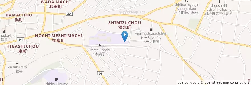 Mapa de ubicacion de 清水幼稚園 en 日本, 千葉県, 銚子市.