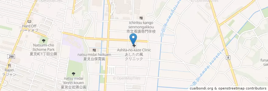 Mapa de ubicacion de あしたの風クリニック en اليابان, 千葉県, 船橋市.