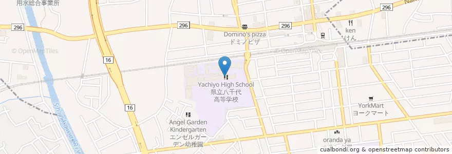Mapa de ubicacion de 県立八千代高等学校 en اليابان, 千葉県, 八千代市.