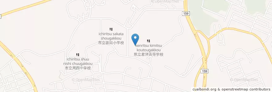 Mapa de ubicacion de 千葉県立君津高等学校 en Japonya, 千葉県, 君津市.