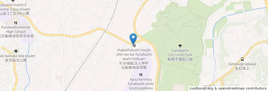 Mapa de ubicacion de 社会福祉法人伸和会船橋旭保育園 en ژاپن, 千葉県, 船橋市.