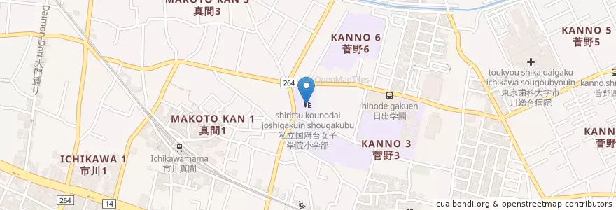 Mapa de ubicacion de 私立国府台女子学院中学部 en 日本, 千葉県, 市川市.