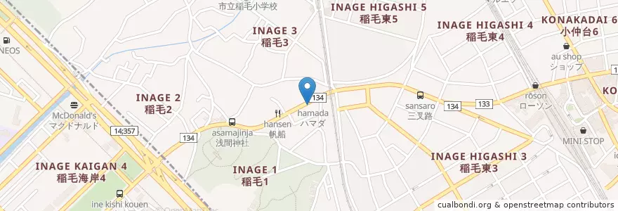 Mapa de ubicacion de 稲毛郵便局 en 日本, 千葉県, 千葉市, 稲毛区.