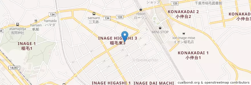 Mapa de ubicacion de 稲毛駅前郵便局 en Япония, Тиба, 千葉市, 稲毛区.