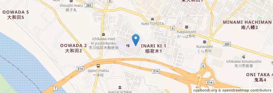 Mapa de ubicacion de 稲荷木幼稚園 en Япония, Тиба, 市川市.