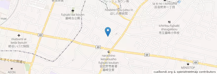 Mapa de ubicacion de 習志野市立藤崎保育所 en اليابان, 千葉県, 習志野市.