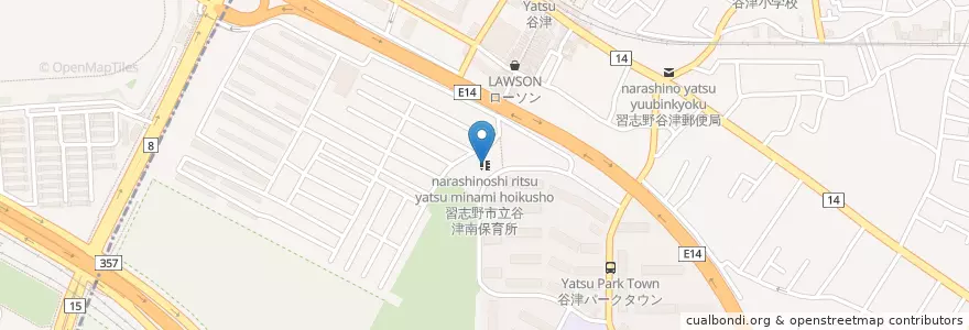 Mapa de ubicacion de 習志野市立谷津南保育所 en Japão, 千葉県, 習志野市.