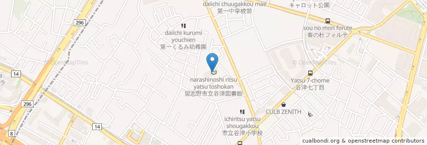 Mapa de ubicacion de 習志野市立谷津図書館 en Japão, 千葉県, 習志野市.