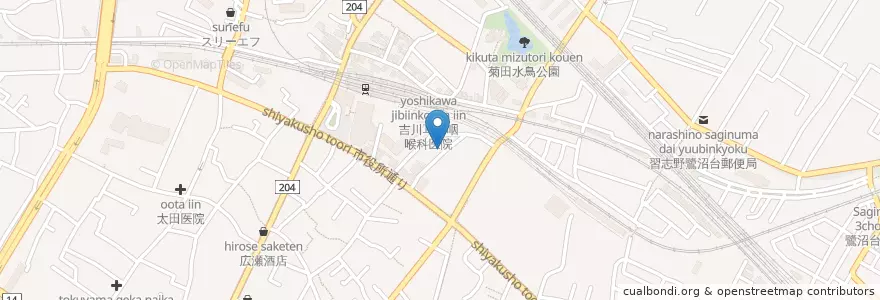 Mapa de ubicacion de 習志野津田沼郵便局 en Japonya, 千葉県, 習志野市.