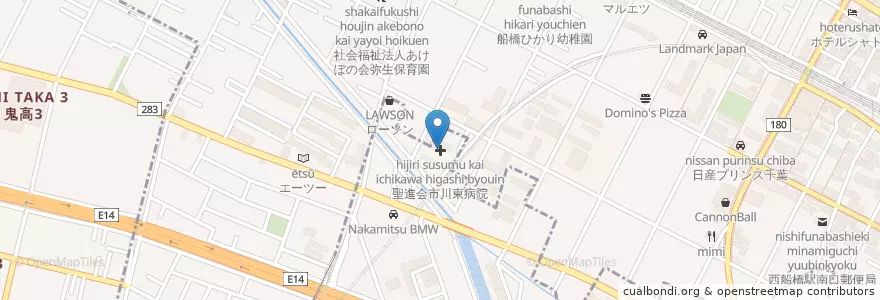 Mapa de ubicacion de 聖進会市川東病院 en 일본, 지바현, 船橋市.