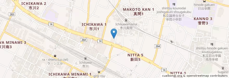 Mapa de ubicacion de 自然幼稚園 en Japón, Prefectura De Chiba, 市川市.