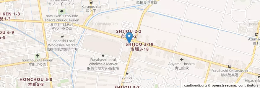 Mapa de ubicacion de 船橋中央市場内郵便局 en اليابان, 千葉県, 船橋市.