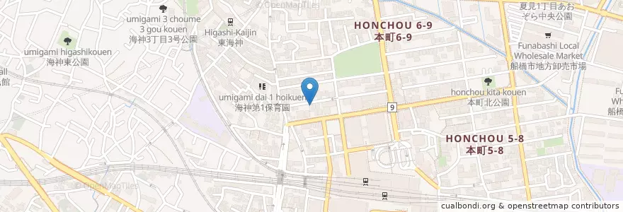 Mapa de ubicacion de 船橋北口郵便局 en Japón, Prefectura De Chiba, Funabashi.