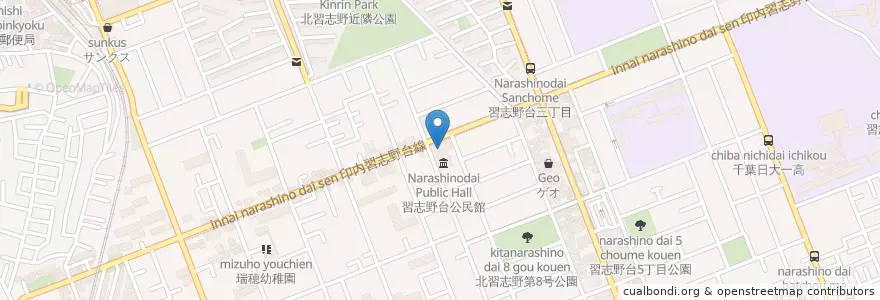 Mapa de ubicacion de 船橋市東図書館 en ژاپن, 千葉県, 船橋市.
