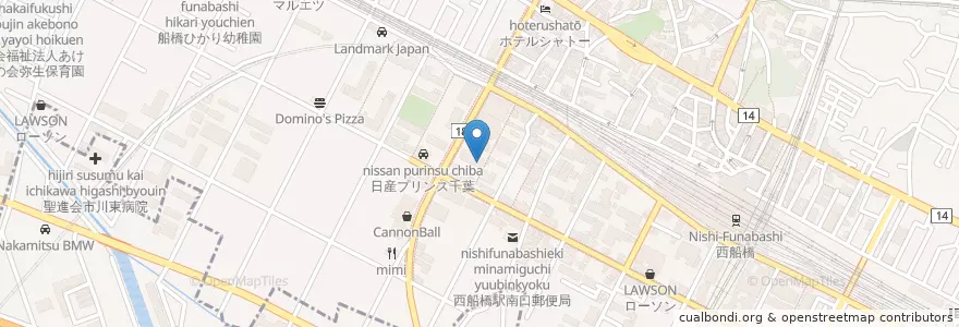 Mapa de ubicacion de 船橋市消防局中央消防署本郷分署 en 일본, 지바현, 船橋市.