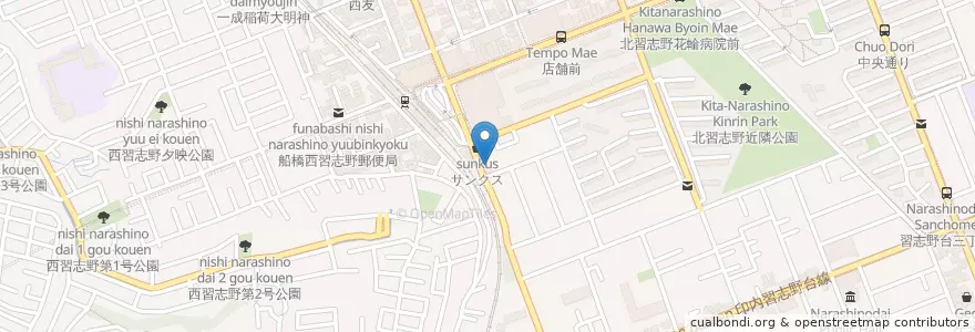 Mapa de ubicacion de 船橋市消防局東消防署 en ژاپن, 千葉県, 船橋市.
