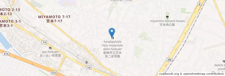 Mapa de ubicacion de 船橋市立宮本第二保育園 en Japan, Chiba Prefecture, Funabashi.