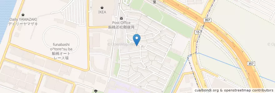Mapa de ubicacion de 船橋市立若松保育園 en اليابان, 千葉県, 船橋市.