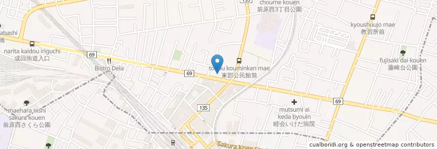Mapa de ubicacion de 船橋東警察署前原交番 en Japan, Chiba Prefecture, Narashino.
