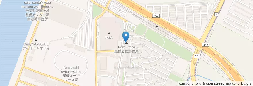 Mapa de ubicacion de 船橋若松郵便局 en Japan, Präfektur Chiba, 船橋市.