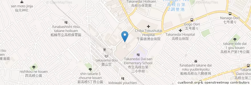Mapa de ubicacion de 船橋高根台郵便局 en اليابان, 千葉県, 船橋市.