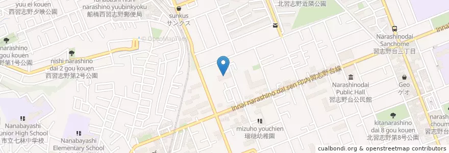 Mapa de ubicacion de 共立習志野台病院 en ژاپن, 千葉県, 船橋市.