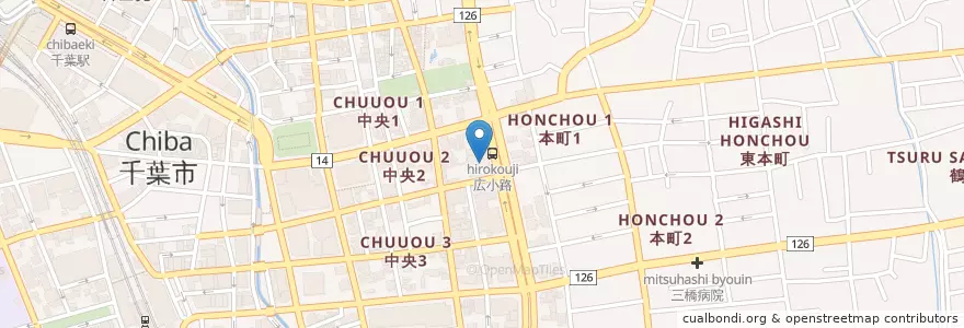 Mapa de ubicacion de 若葉郵便局 en اليابان, 千葉県, 千葉市, 中央区.
