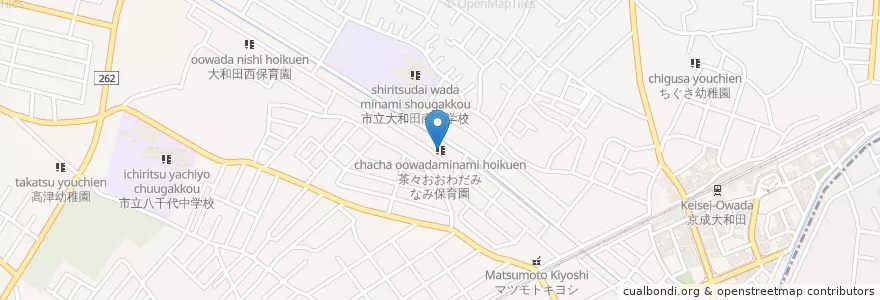 Mapa de ubicacion de 茶々おおわだみなみ保育園 en Giappone, Prefettura Di Chiba, 八千代市.