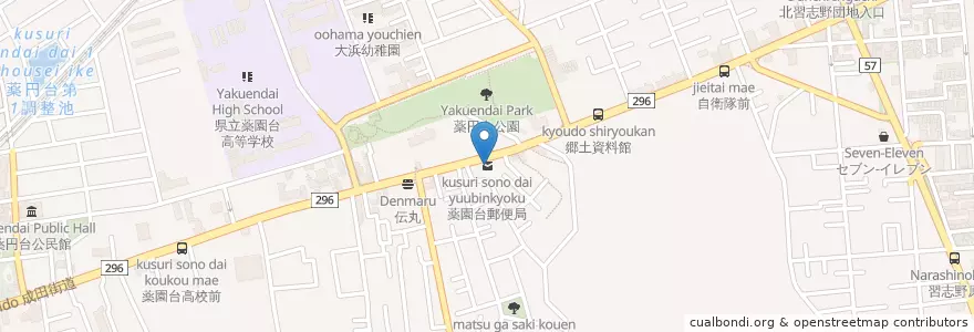 Mapa de ubicacion de 薬園台郵便局 en اليابان, 千葉県, 船橋市.