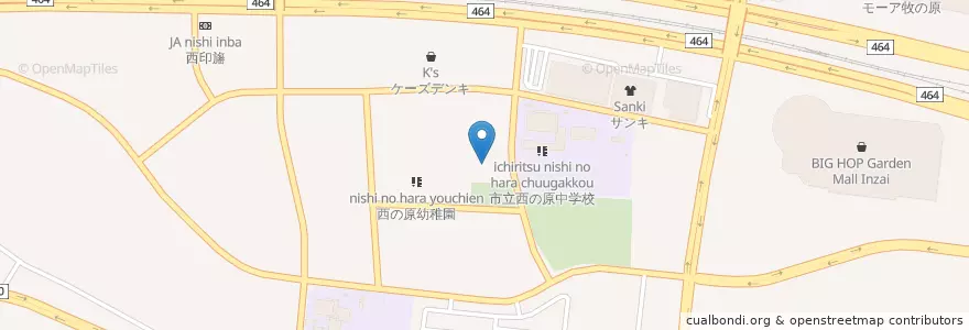 Mapa de ubicacion de 西の原保育園 en 日本, 千葉県, 印西市.