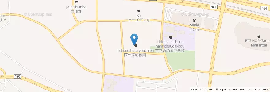 Mapa de ubicacion de 西の原幼稚園 en 일본, 지바현, 印西市.