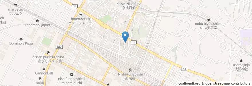 Mapa de ubicacion de 西船橋駅前郵便局 en Japan, Präfektur Chiba, 船橋市.