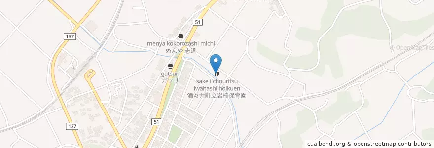 Mapa de ubicacion de 酒々井町立岩橋保育園 en Japan, Präfektur Chiba, 印旛郡, 酒々井町.
