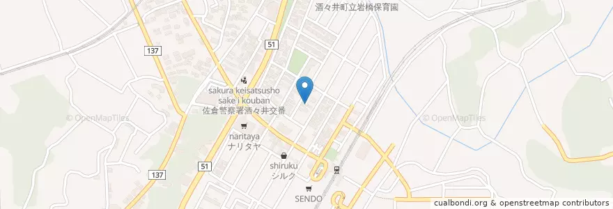 Mapa de ubicacion de 酒々井郵便局 en Japan, Präfektur Chiba, 印旛郡, 酒々井町.