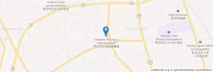 Mapa de ubicacion de 野田市立興風図書館 en 日本, 千葉県, 野田市.