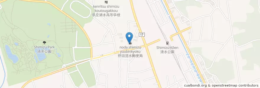Mapa de ubicacion de 野田清水郵便局 en Japonya, 千葉県, 野田市.